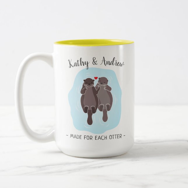 Cute Made for Each Otter Customized Gift Him Her Two-Tone Coffee Mug (Left)