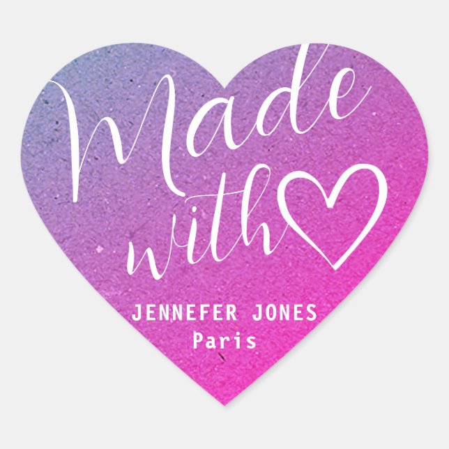 Cute Made with Love Heart Calligraphy Pink Purple Sticker (Front)