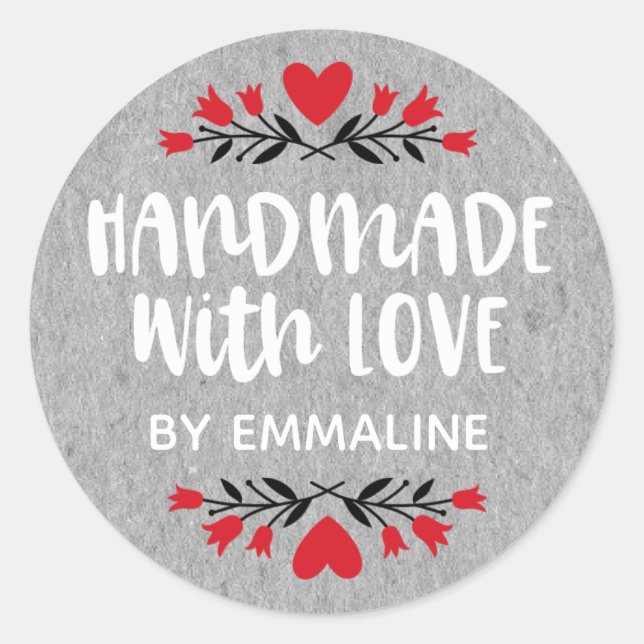 Cute Made With Love Rustic Classic Round Sticker (Front)