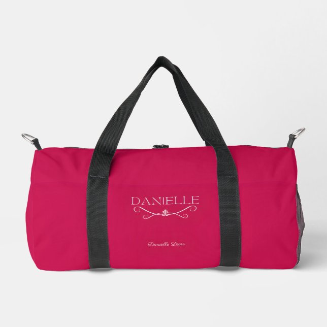 Cute Magenta Custom Name "Ballet Everyday" Duffle Bag (Front)