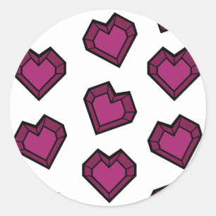 Cute Magenta Dark Pink Gemstone Heart pattern Classic Round Sticker