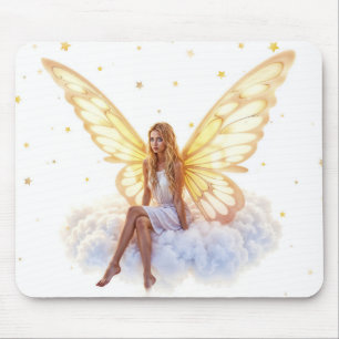 Cute magic blue eyes fairy bright golden wings mouse pad
