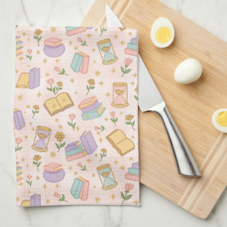 Cute Magic Books Pastel Pink Kitchen Towel