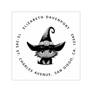 Cute Magic Cat Wearing a Witch's Hat Address Self-inking Stamp