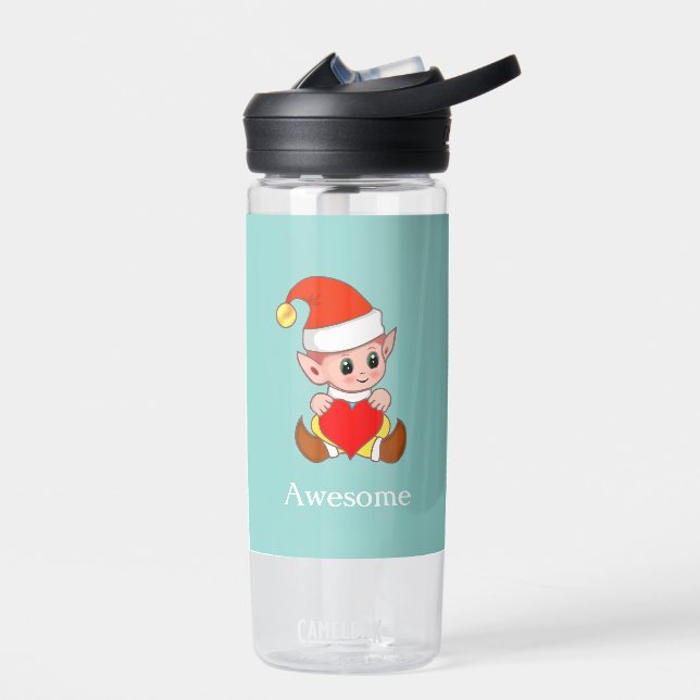 Cute Magic Elf with Heart on Light Blue Water Bottle (Left)