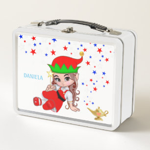 Cute Magic Fairy and Stars on White Metal Lunch Box