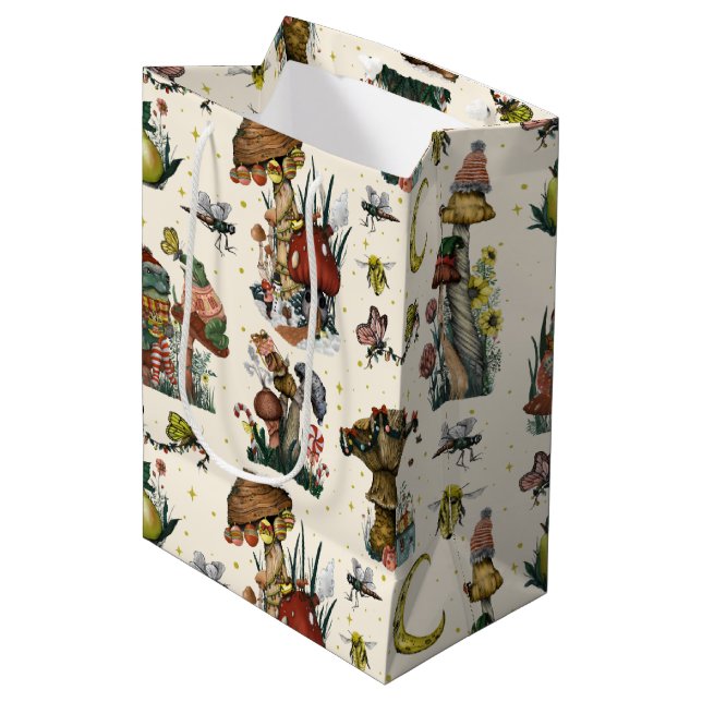 Cute Magic Mushrooms Cottagecore Merry Christmas   Medium Gift Bag (Front Angled)