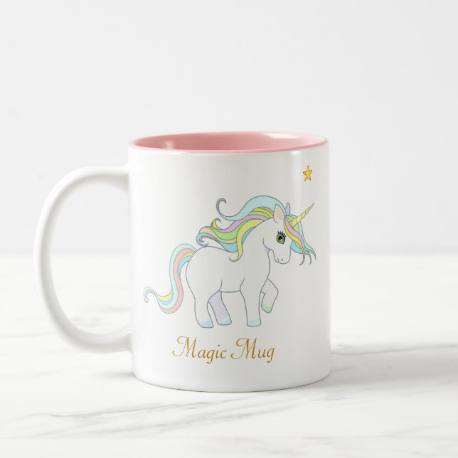 Cute Magic Unicorn and Star Two-Tone Coffee Mug (Left)