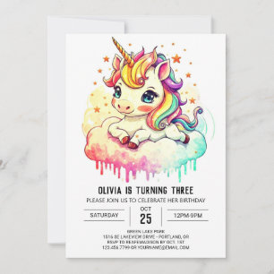 Cute Magic Unicorn Birthday Invitation