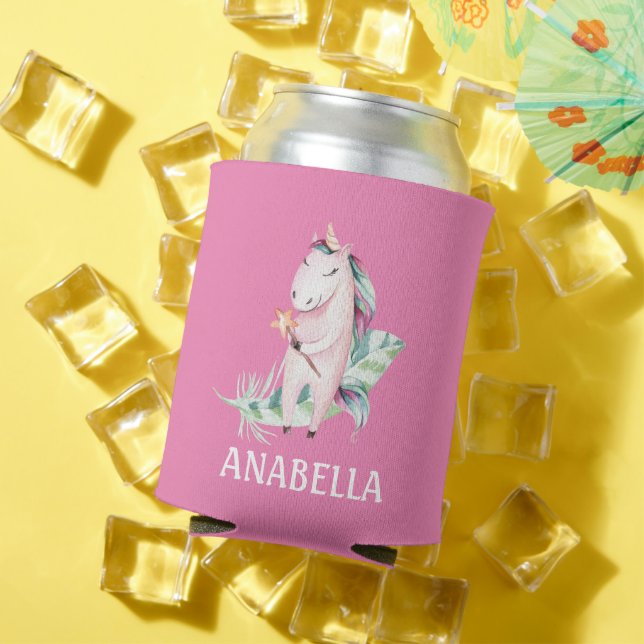 Cute Magic Unicorn Girly PInk Kids' Can Cooler (In Situ Summer)