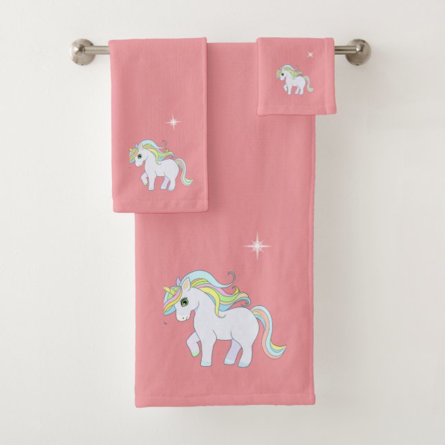 Cute Magic Unicorn & Star on Light Pink Bath Towel Set (Insitu)