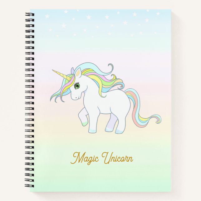 Cute Magic Unicorn sur Pastel Colors Carnet (Devant)