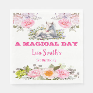 Cute Magical Baby Unicorn 1st Birthday Napkin