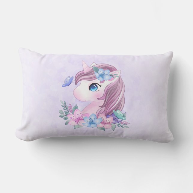 Cute & Magical Baby Unicorn with Big Eyes Lumbar Pillow (Front)