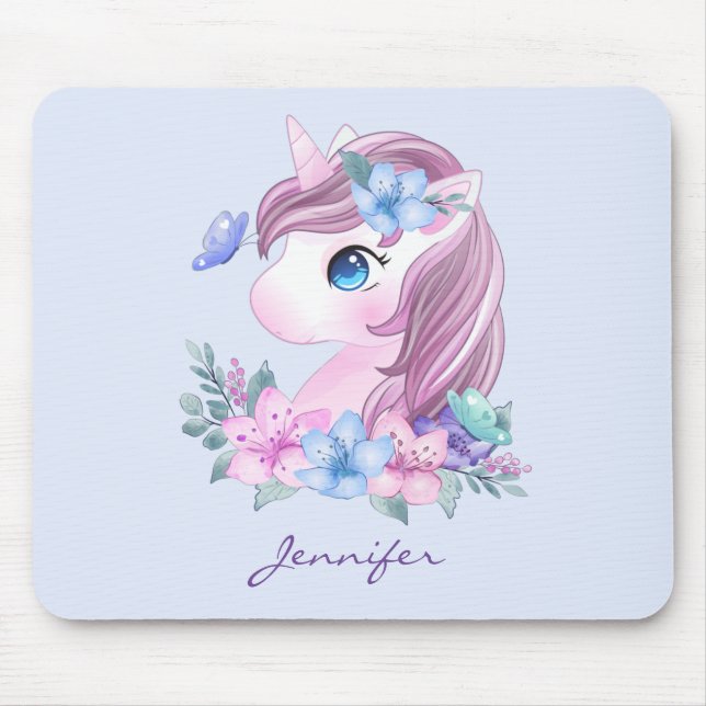  Cute & Magical Baby Unicorn with Big Eyes Mouse Pad (Front)