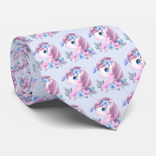 Cute & Magical Baby Unicorn with Big Eyes Pattern Tie (Rolled)