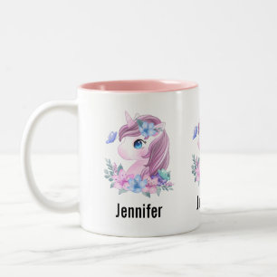 Cute & Magical Baby Unicorn with Big Eyes Two-Tone Coffee Mug