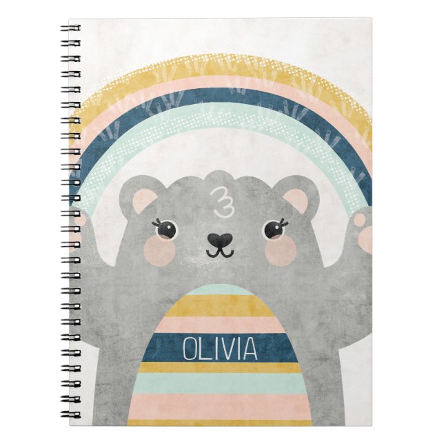 Cute Magical Bear with Colourful Rainbow Textured Notebook (Front)
