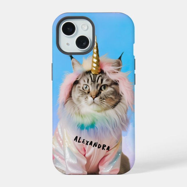 Cute Magical Cat in Pyjamas iPhone 15 Case (Back)