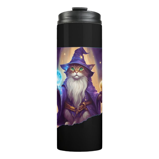 Cute Magical Cat Wizard Purrfect Wizard Feline Hal Thermal Tumbler (Front)