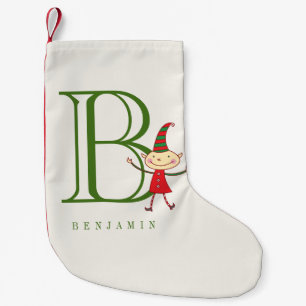 Cute Magical Christmas Elf Name Monogram Holiday Small Christmas Stocking