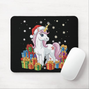 Cute Magical Christmas Unicorn with Santa Hat Mouse Pad