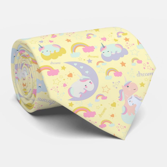 Cute magical dreams unicorn pattern tie (Rolled)