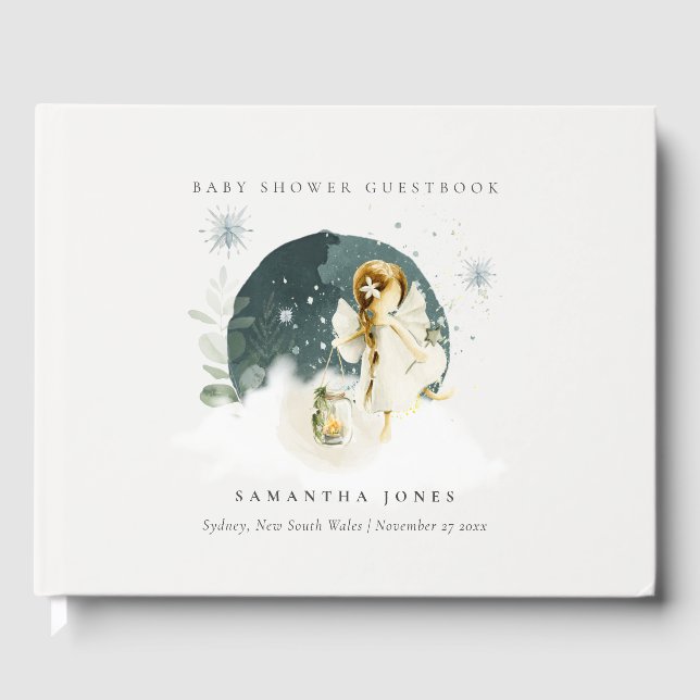 Cute Magical Enchanted Fairy Girl Baby Shower Guest Book (Front)