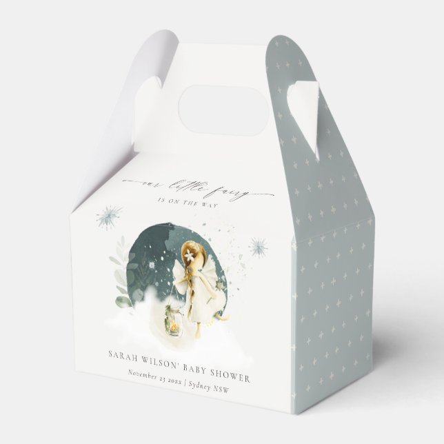 Cute Magical Enchanted Fairy On Way Baby Shower Favor Box (Front Side)