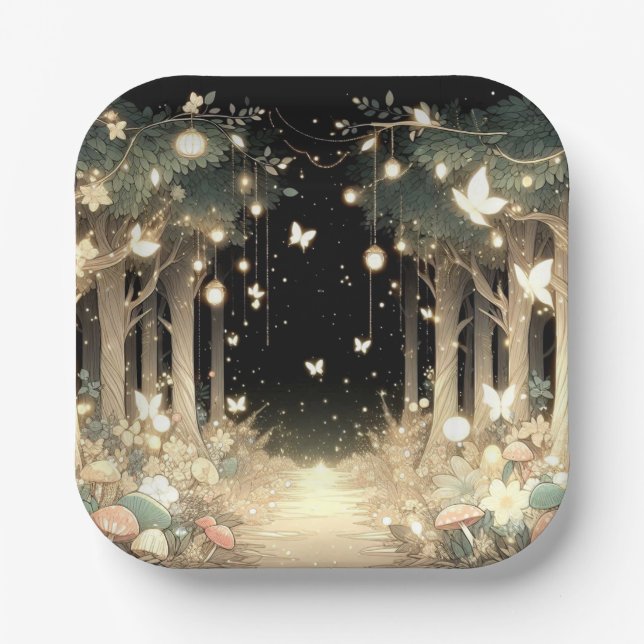Cute Magical Enchanted Forest Baby Shower Paper Plate (Front)