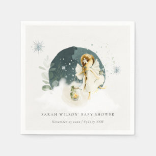 Cute Magical Enchanted Garden Fairy Baby Shower Napkin