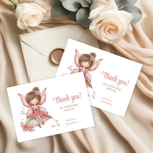 Cute Magical Fairy Floral 3rd Birthday Party Thank You Card