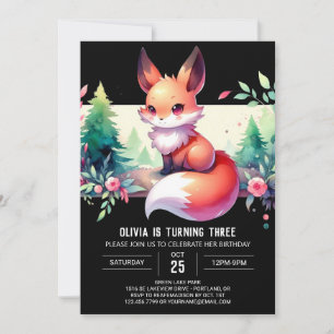Cute Magical Fox Birthday digital Invitation