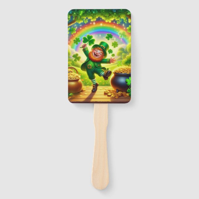 Cute, magical Leprechaun Saint Patrick's Day Hand Fan (Front)