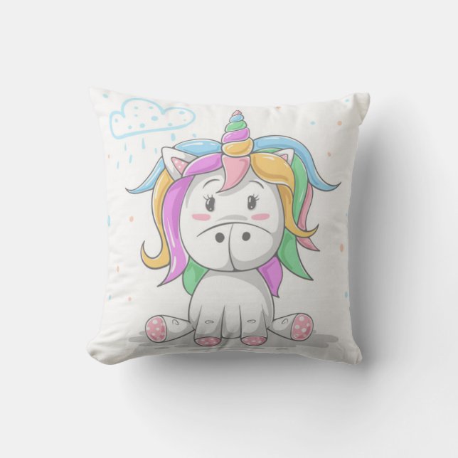 Cute Magical Little Unicorn Throw Pillow (Front)