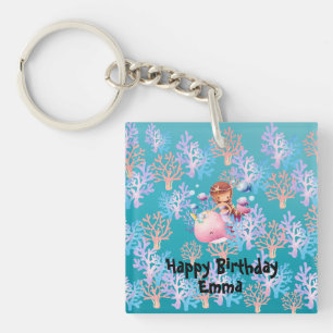 Cute Magical Mermaid fish coral sea Birthday girls Keychain