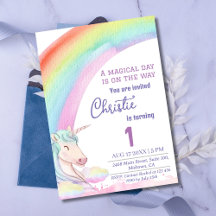 Cute magical modern unicorn rainbow 1st birthday