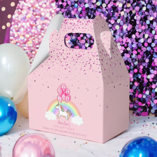 Cute Magical Pink Pastel Unicorn Rainbow Birthday Favor Box
