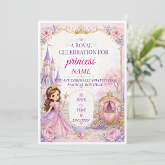 Cute Magical Princess Girl 5th Birthday Invitatio Invitation