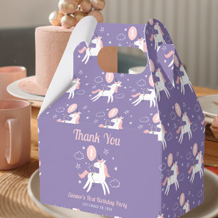 Cute Magical Purple and Pink Unicorn Thank You Favor Box