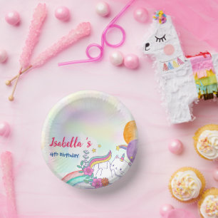 Cute Magical Rainbow Cat Unicorn Birthday Party  Paper Plate