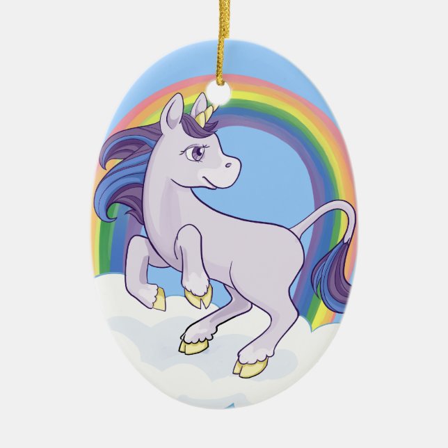 Cute Magical Rainbow Unicorn Ceramic Ornament (Front)