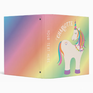 Cute Magical Rainbow Unicorn Personalized Name Binder