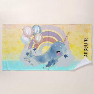 Cute Magical Sea Unicorn Custom Name      Beach Towel