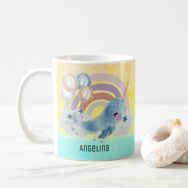 Cute Magical Sea Unicorn Custom Name       Coffee Mug (With Donut)