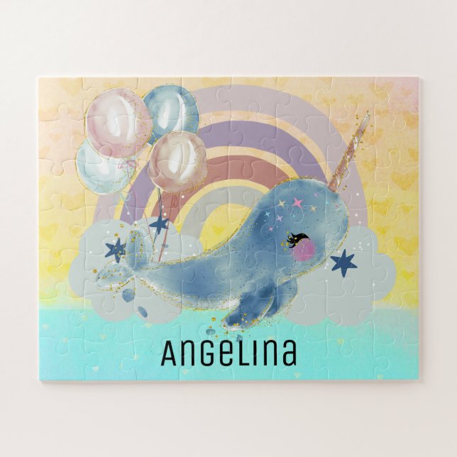Cute Magical Sea Unicorn Custom Name  Jigsaw Puzzle (Horizontal)