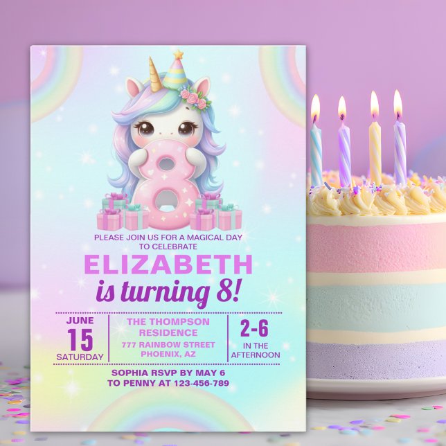 Cute Magical Unicorn8th Birthday – Magical Birthda Invitation (Creator Uploaded)