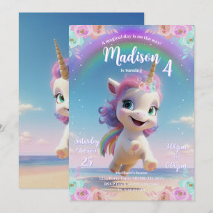 Cute Magical Unicorn Birthday Invitation