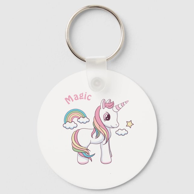 Cute Magical unicorn button Keychain (Front)