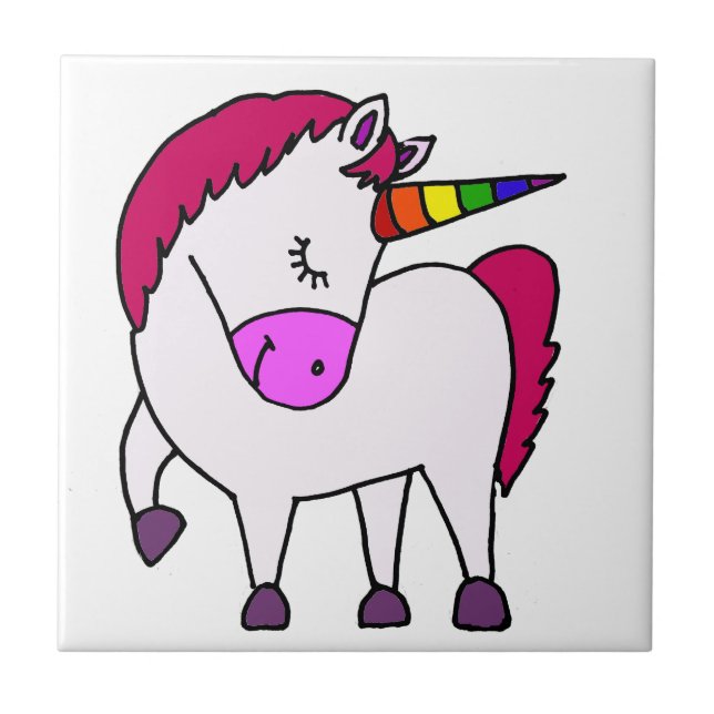 Cute Magical Unicorn Cartoon Tile (Front)